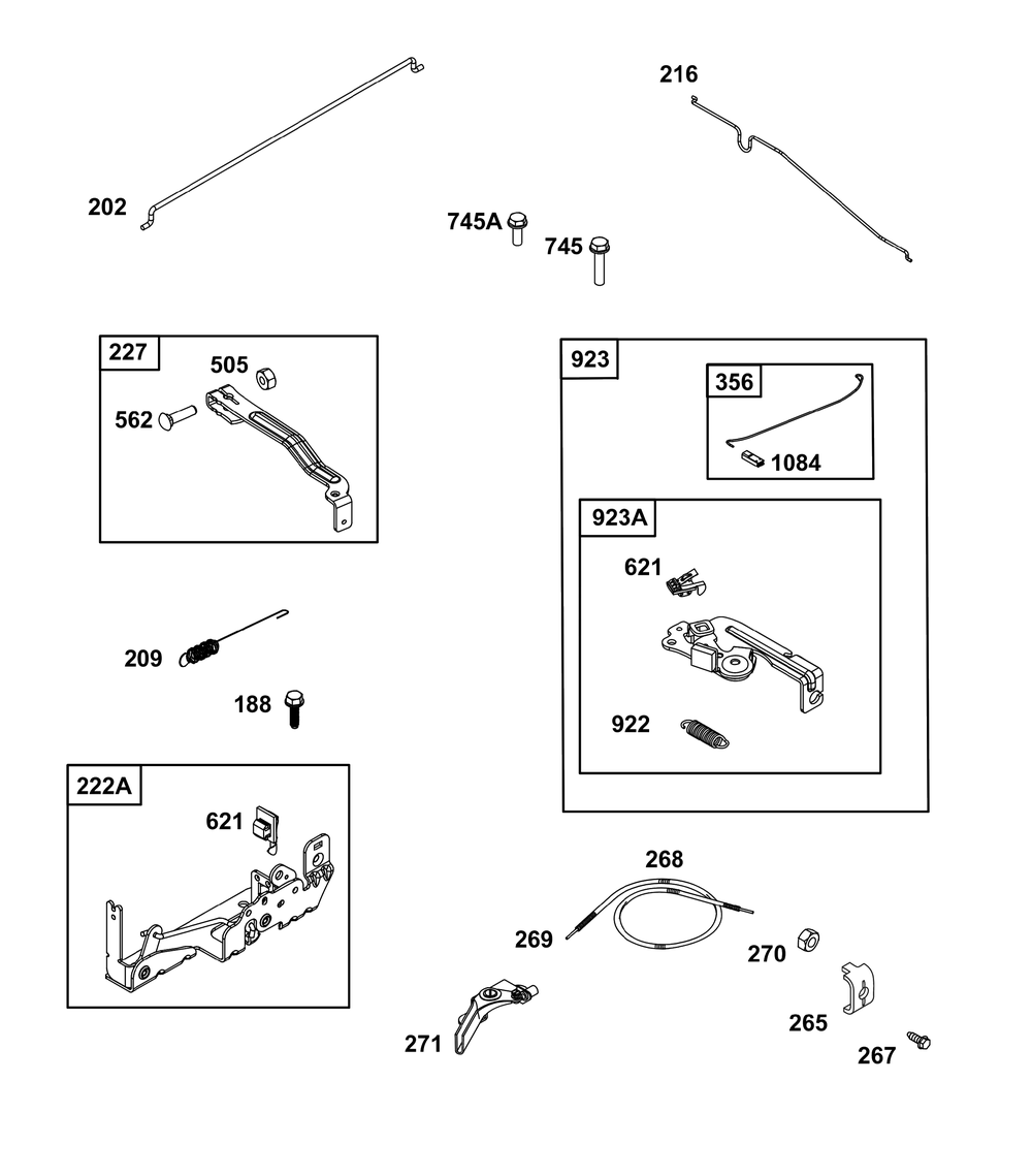 Controls Group Diagram and Parts List for 09P702-0143-H5 020000 - 09Z999 Briggs and Stratton Engine